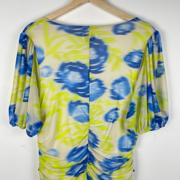 Ganni Printed Mesh Maxi Dress Strong Blue Green Floral Blue Square Neck 42 XL - Picture 10 of 16